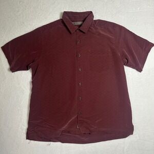 REI Men's XL Burgundy Button Down Shirt Short Sleeve Rayon Blend Hiking Casual